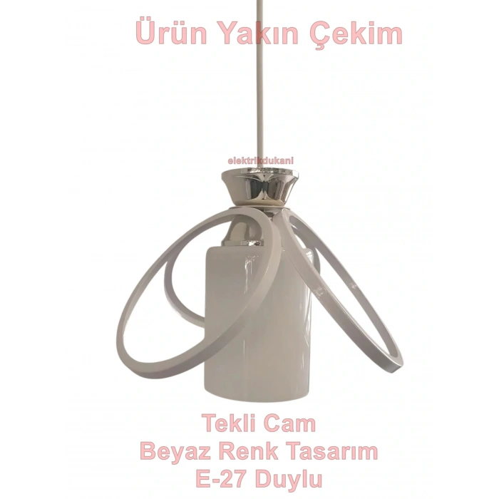 DMR Kardelen Camlı Tekli Avize BEYAZ E-27