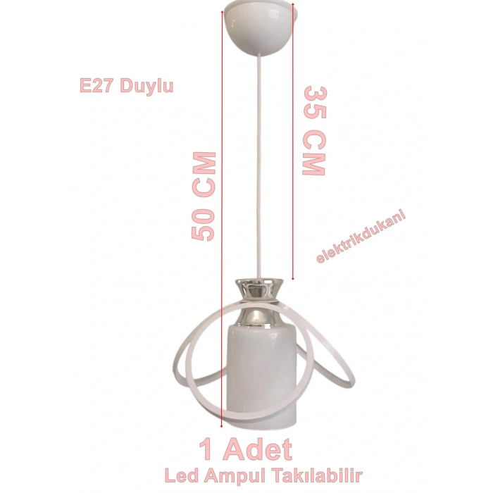 DMR Kardelen Camlı Tekli Avize BEYAZ E-27