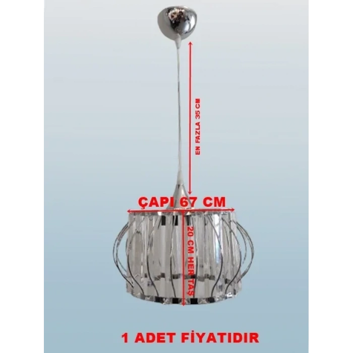 DMR Kristal Taşlı KROM Yuvarlak Büyük Fiskiye Tekli Avize E-27 Duylu