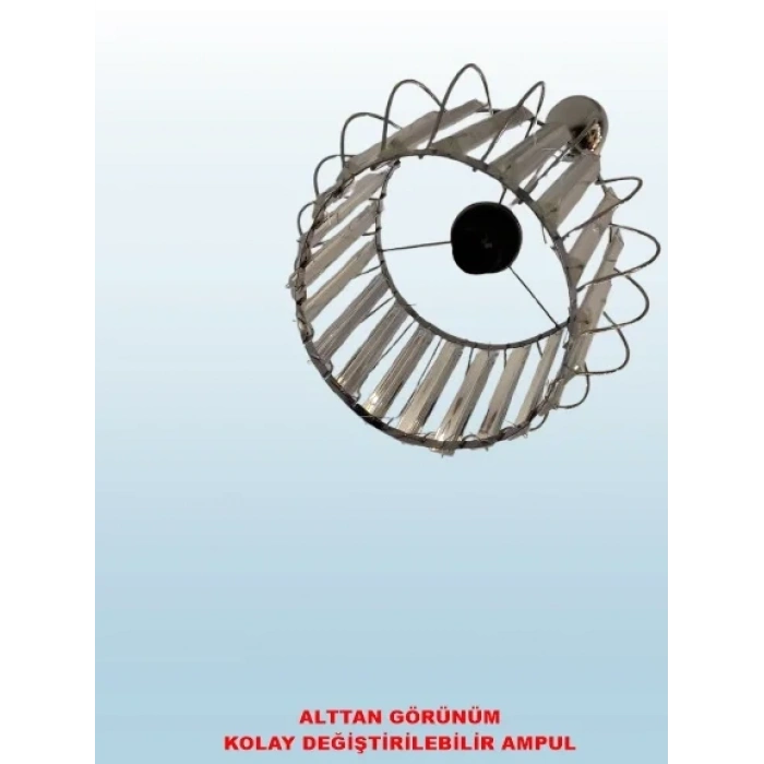 DMR Kristal Taşlı KROM Yuvarlak Büyük Fiskiye Tekli Avize E-27 Duylu