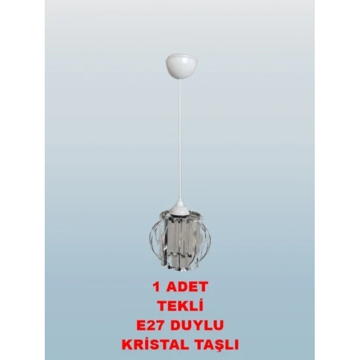 DMR Kristal Taşlı KROM Yuvarlak Küçük Fiskiye Tekli Avize E-27