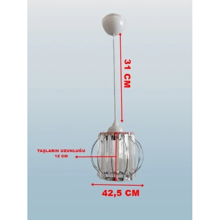 DMR Kristal Taşlı KROM Yuvarlak Küçük Fiskiye Tekli Avize E-27