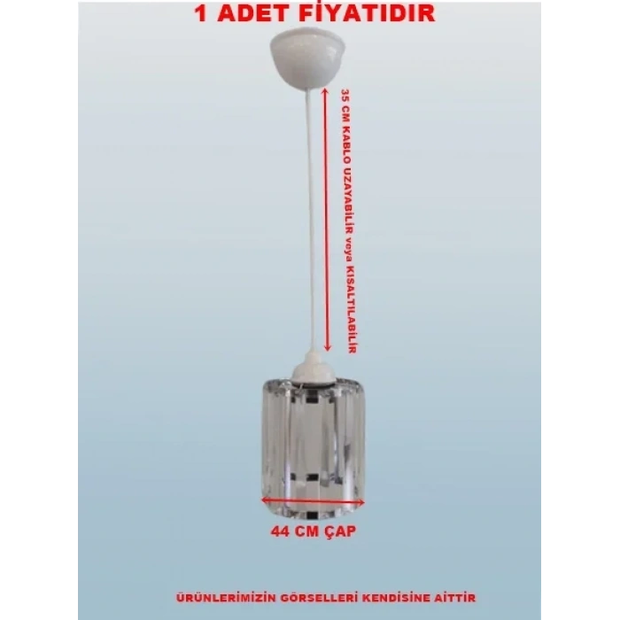 DMR Kristal Taşlı KROM Yuvarlak Tekli Avize E-27