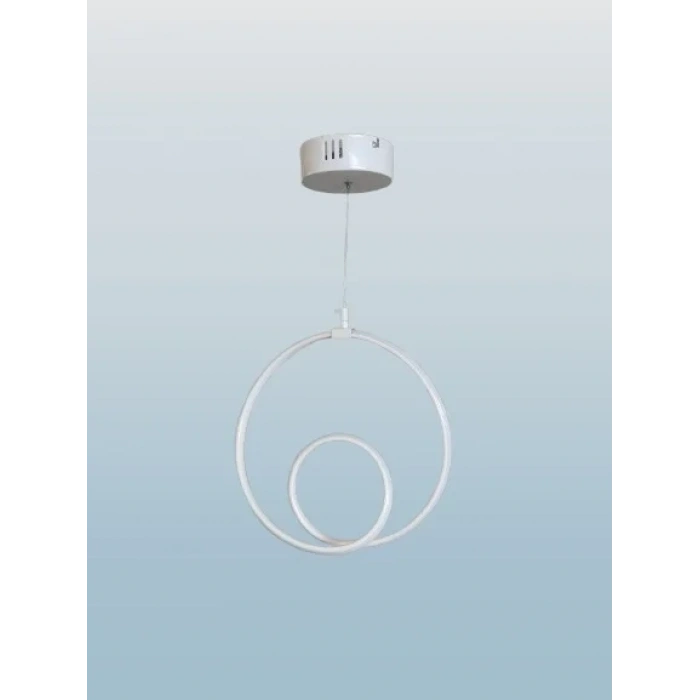 DMR Tekli Dikey Çift Halka Sarkıt Led Avize BEYAZ Kasa Üç Renk 6500k/4000k/3000k (Beyaz/Ilık Beyaz/Sarı (Günışığı))