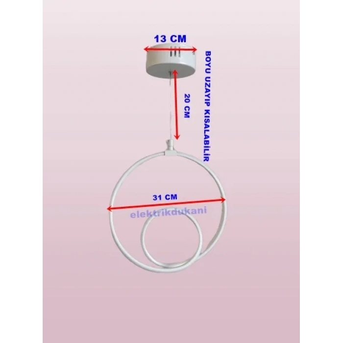 DMR Tekli Dikey Çift Halka Sarkıt Led Avize BEYAZ Kasa Üç Renk 6500k/4000k/3000k (Beyaz/Ilık Beyaz/Sarı (Günışığı))