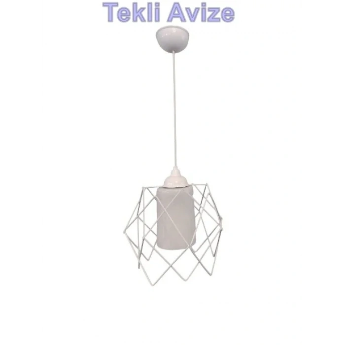 DMR Telli Baklava Camlı BEYAZ Tekli Avize E-27