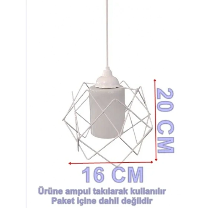 DMR Telli Baklava Camlı BEYAZ Tekli Avize E-27