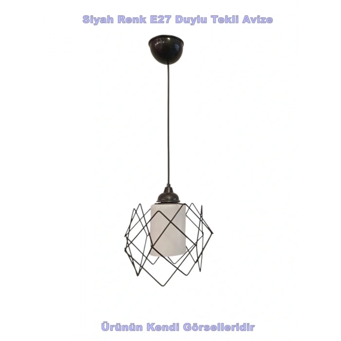 DMR Telli Baklava Camlı Tekli Avize E-27 SİYAH