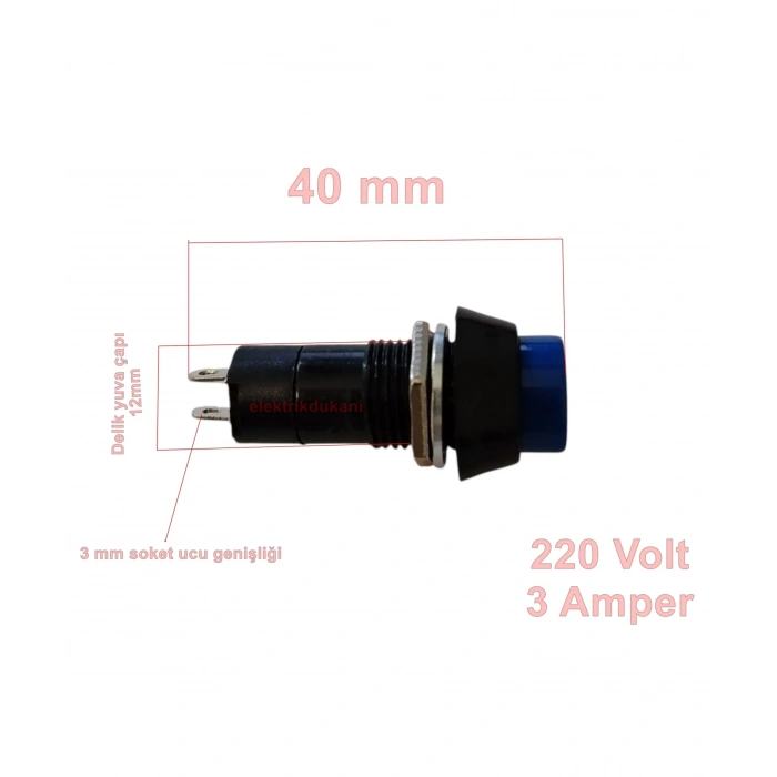 ENDER 12mm MAVİ Yuvarlak Kalıcı Çıt Çıt Buton Anahtar