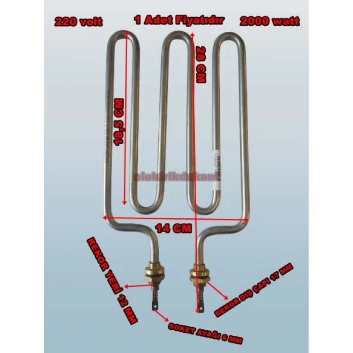 ENDER Düz M Tip 2000w Semaver Çaymatik Çay Kazanı Rezistansı 220V 8.5? Cr-Ni