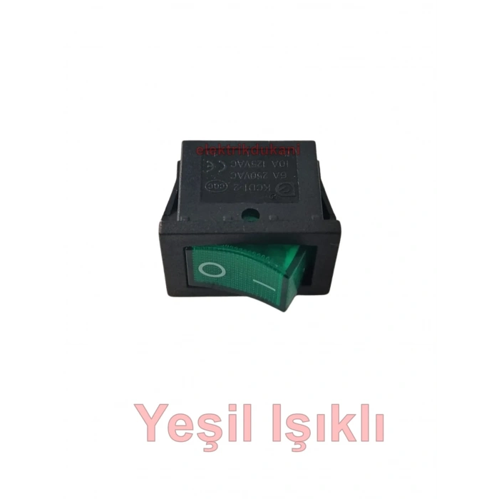 ENDER Işıklı YEŞİL Mini Anahtar 3 Ayaklı 10A 220v IP40 (19x17mm Derinlik 20mm Dikdörtgen)