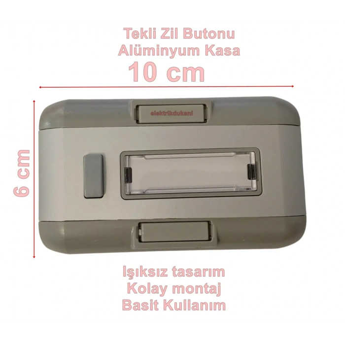 ENDER Işıksız 1li Alüminyum Tekli Zil Butonu Paneli Sıva Üstü
