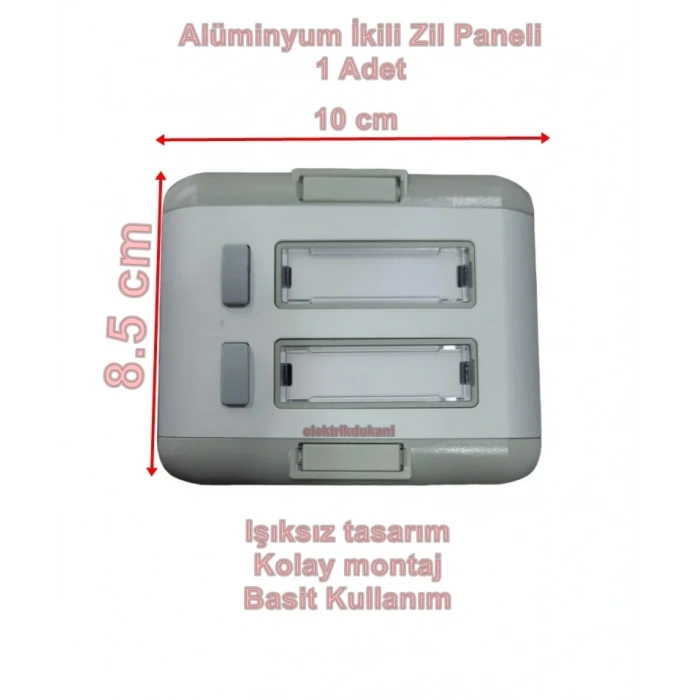 ENDER Işıksız 2li Alüminyum Zil Butonu Paneli Sıva Üstü