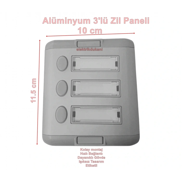 ENDER Işıksız 3lü Alüminyum Zil Butonu Paneli Sıva Üstü
