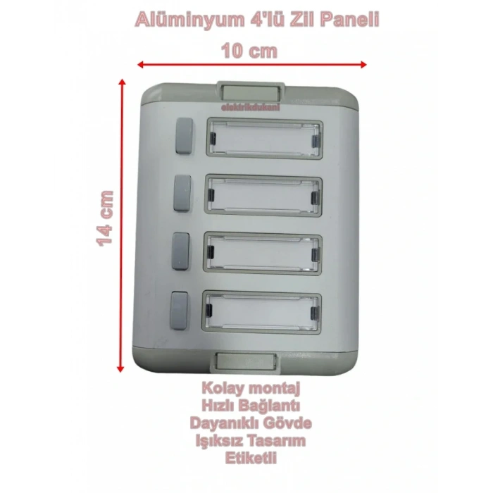 ENDER Işıksız 4lü Alüminyum Zil Butonu Paneli Sıva Üstü