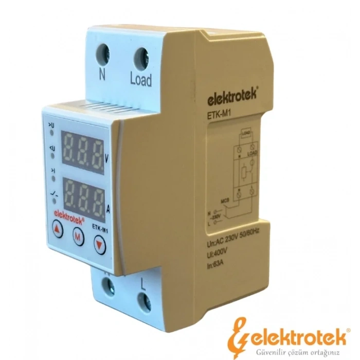 ETK 1x63A Monofaze Voltaj ve Akım Koruma Rolesi Şebeke Giriş Voltaj Denetleyici 220 Volt 63 Amper