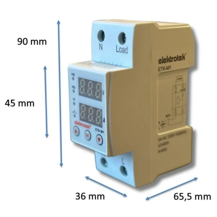 ETK 1x63A Monofaze Voltaj ve Akım Koruma Rolesi Şebeke Giriş Voltaj Denetleyici 220 Volt 63 Amper