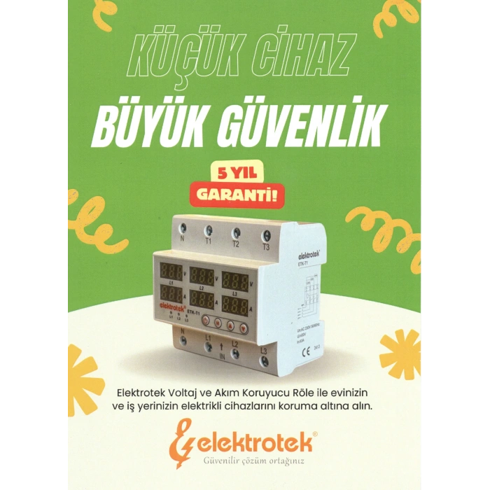 ETK 1x63A Monofaze Voltaj ve Akım Koruma Rolesi Şebeke Giriş Voltaj Denetleyici 220 Volt 63 Amper