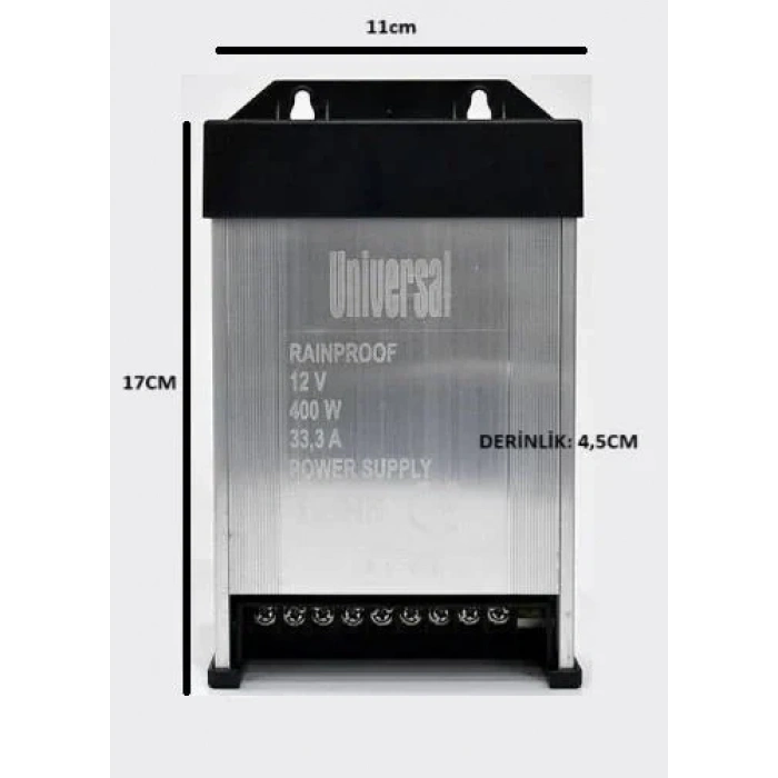 GEM 12v Dc  33.3A 400w Yağmur Korumalı Led Trafosu 12 Volt 33.3 Amper IP61 (Tam Değer Güç Şerit Led Tabela ve Kamera vs)