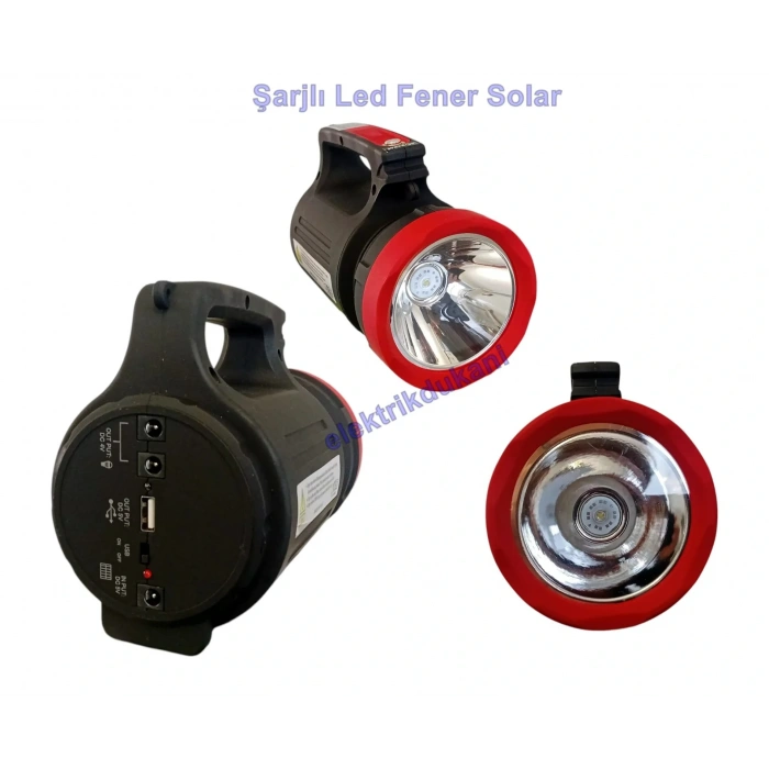 GOLD SILVER Solar Şarjlı 6V 3.5Ah Ledli El Feneri Lamba Seti Güneş Enerji Panelli 2 Ampullü USB Şarj Kablo