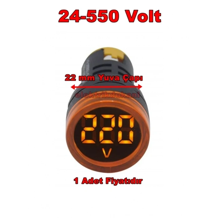 GWEST 24v-550v Voltmetreli SARI Sinyal Lambası 220v Göstergeli 22mm