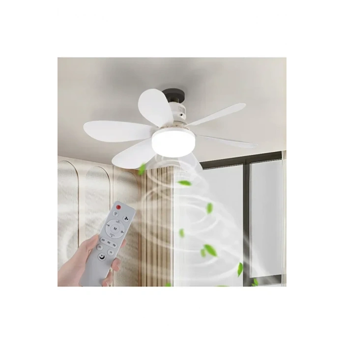 HELIOS Tavan Vantilatörü 36w Beyaz / Günışığı Ledli E-27 Duy a Takılabilen 5 Kanatlı Kumandalı Vantilatör 80-265v