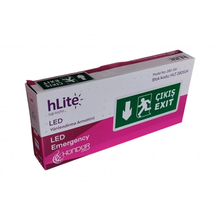 HLİTE Exıt Çıkış Aşağı Ok İşaretli Şarjlı Yönlendirme Armatürü Levhası 3w 220v IP20