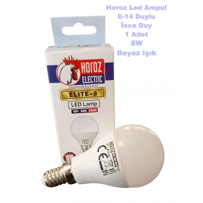 HOROZ ELITE-8 İnce Duy E-14 8w Top Led Ampul BEYAZ 6400k 220v 8 Watt 800lm