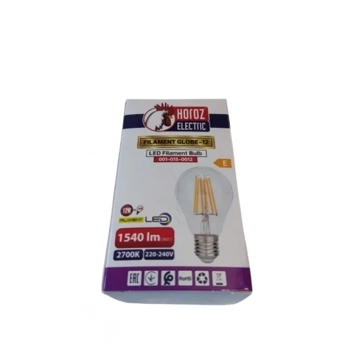 HOROZ Filament Globe-12 GÜNIŞIĞI 12w Rustik Led Ampul E-27 2700k 12 Watt 220 Volt