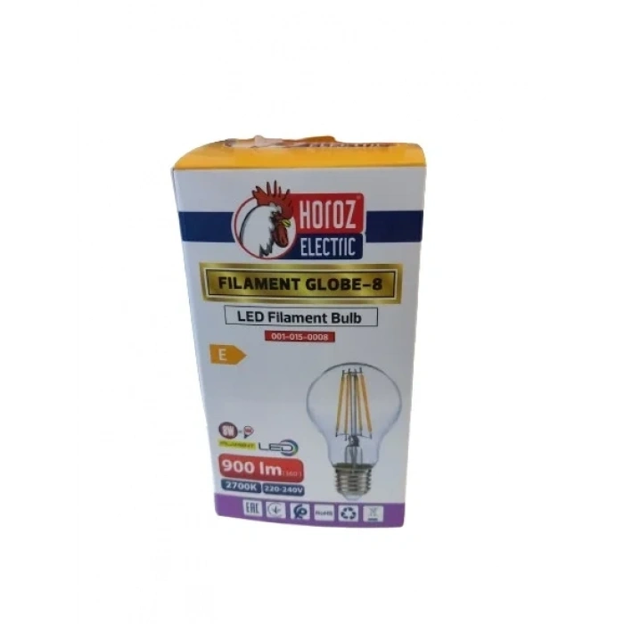 HOROZ Filament Globe-8 GÜNIŞIĞI 8w Rustik Led Ampul E-27 6400k 8 Watt 220 Volt