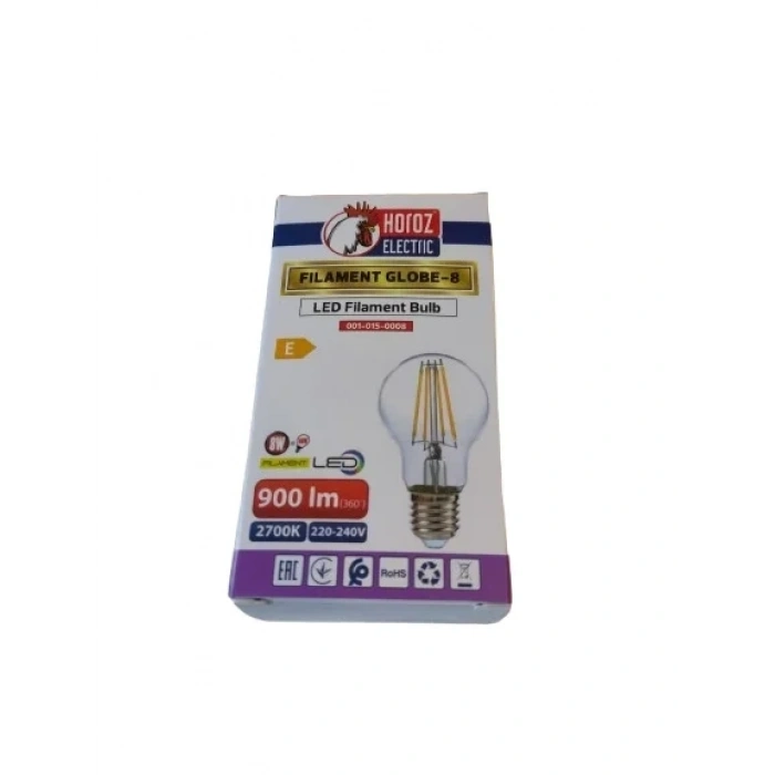 HOROZ Filament Globe-8 GÜNIŞIĞI 8w Rustik Led Ampul E-27 6400k 8 Watt 220 Volt