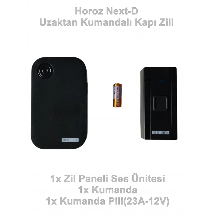 HOROZ Next-D SİYAH Uzaktan Kumandalı Melodili Pilli Kapı Zili 4.5v Dc IP-20 (3xAAA Pil Açık Alan 100Mt)