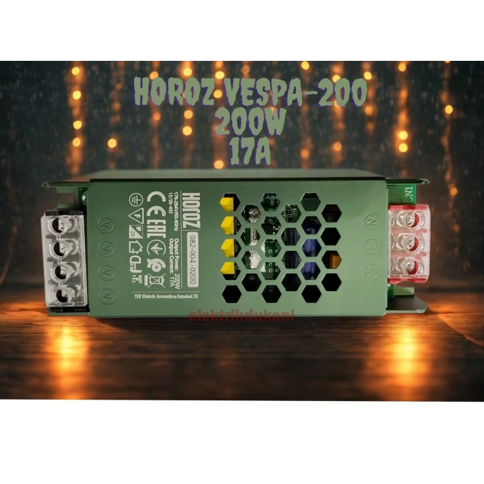 HOROZ Vespa-200 Süper Slim 12v Dc 17A Şerit Led Trafosu 200w IP20 (12 Volt 17 Amper 8mt ye Kadar Kullanım İçin Uygundur)