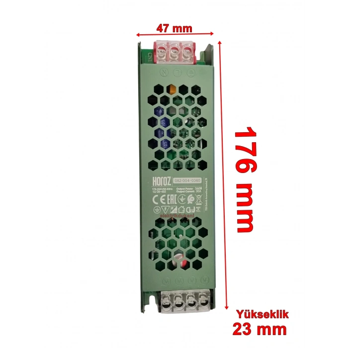 HOROZ Vespa-360 Süper Slim 12v Dc 30A Şerit Led Trafosu 360w IP20 (12 Volt 30 Amper 15mt ye Kadar Kullanım İçin Uygundur)