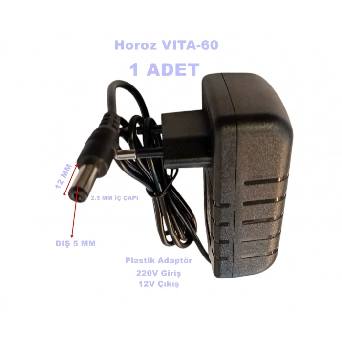 HOROZ VITA-60 12v 5A Fişli Adaptör Plastik Kasa 60w IP44 5.5x2.5mm Jaklı (12 Volt 5 Amper)