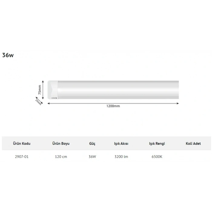 İNOLED 120cm 36W Led Bant Armatür BEYAZ 6500K IP40
