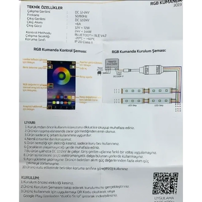 İNOLED RGB KUMANDASI BLUETOOTH KONTROL MODÜLÜ 72W 6A