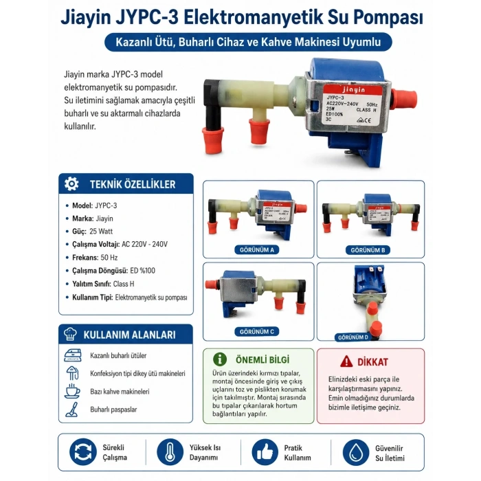 JİAYİN Phılıps/Delonghi Buharlı Ütü Su Buhar Pompası 25 Watt 220 Volt (Kazanlı Depolu Ütü Su Buhar Pompası)