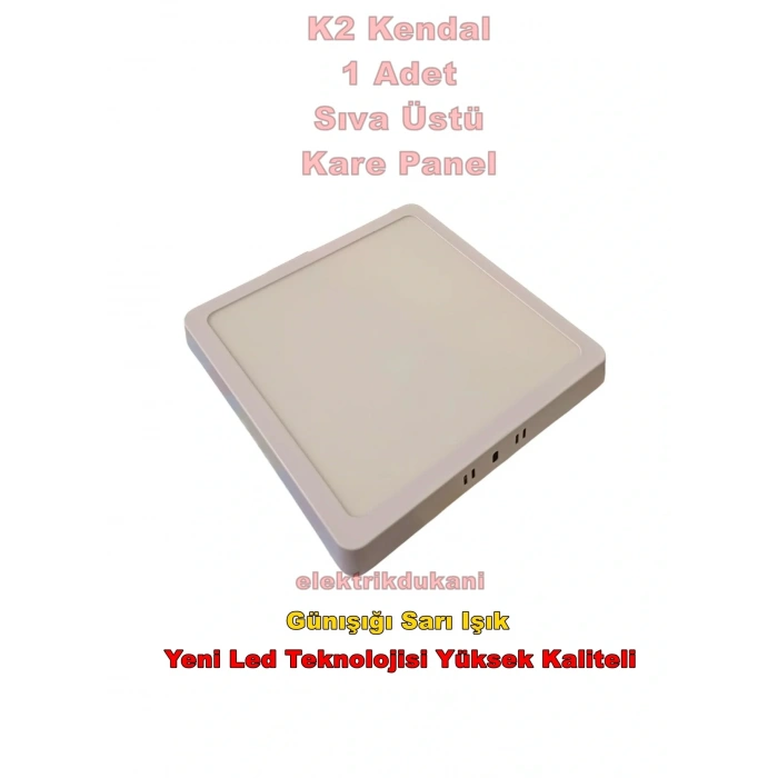 K2 18w 22x22 Kare Sıva Üstü Led Panel Günışığı 3000k Beyaz Kasa IP20 S.Ü.