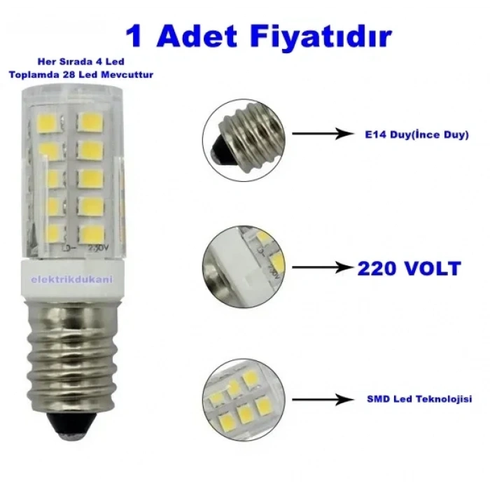 K2 E-14 2.5w Mısır Led Ampul BEYAZ 6500k (İnce Duy Buz Dolabı Ampulu Beyaz Işık)