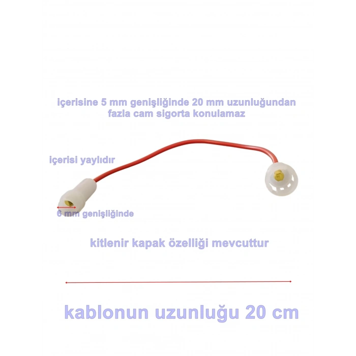 Kablolu Fuse 5x20 Beyaz Cam Sigorta Yuvası