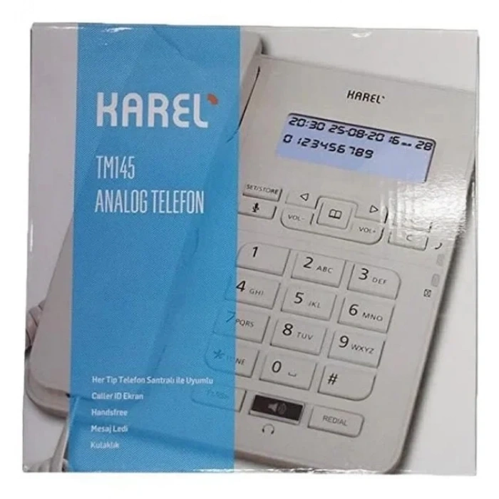 KAREL Masa Üstü Kablolu Ahizeli Hafızalı Ekranlı Telefon BEYAZ (Arayan Numarayı Gösterme Özelliği)