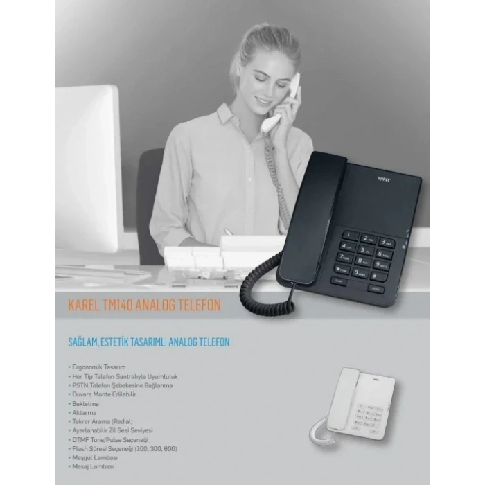 KAREL Masa Üstü Kablolu Ahizeli Telefon SİYAH (Ekransız)