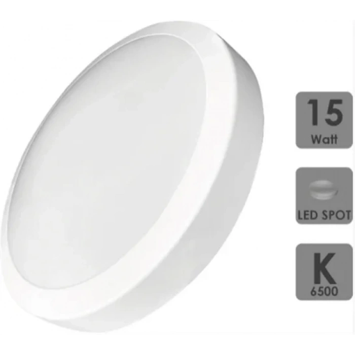 LED 16w Glop Armatür Beyaz Işık BEYAZ Plastik Kasa 6500k Sıva Üstü IP20