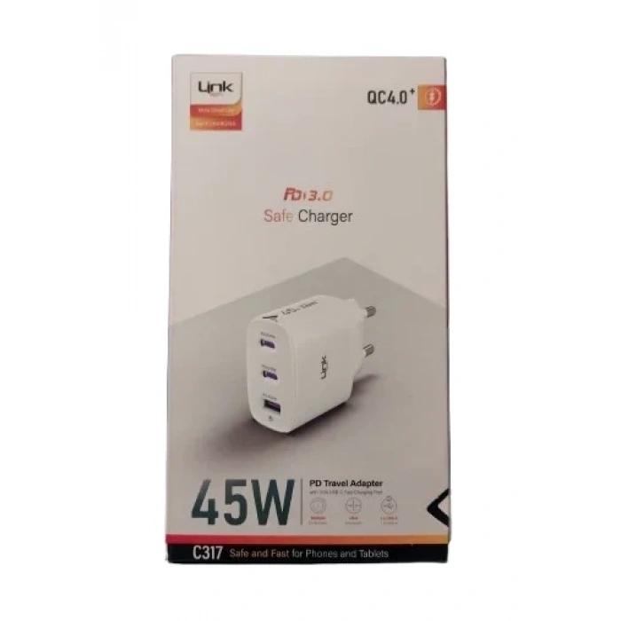 LİNKTECH 45w USB + USB-C (TYPE-C) Süper Hızlı Şarj Aleti Adaptörü Orjinal Muadil Ürün