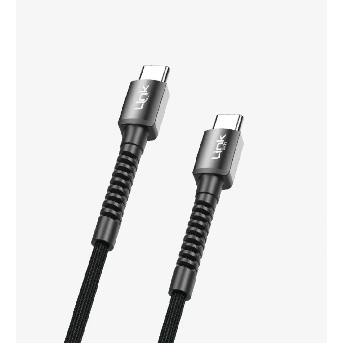 LİNKtech TYPE-C / TYPE-C 1m İp Örgülü Şarj Data Kablosu 60W 3A Siyah/Beyaz (USB-C / USB-C)