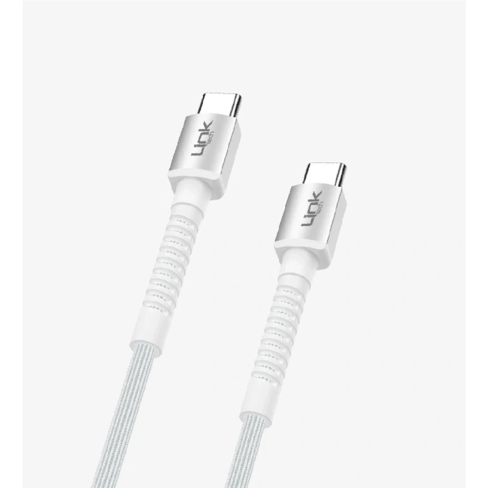LİNKtech TYPE-C / TYPE-C 1m İp Örgülü Şarj Data Kablosu 60W 3A Siyah/Beyaz (USB-C / USB-C)