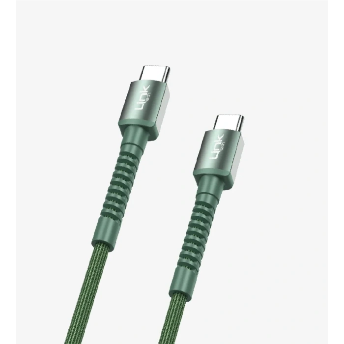 LİNKtech TYPE-C / TYPE-C 1m İp Örgülü Şarj Data Kablosu 60W 3A Siyah/Beyaz (USB-C / USB-C)