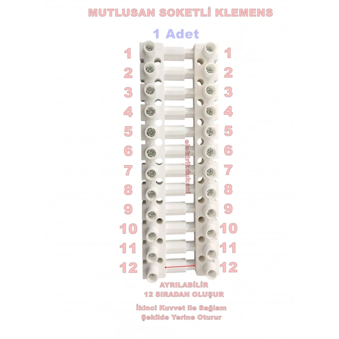 MUTLUSAN 2.5-4mm 12li Geçmeli Plastik Sıra Klemens Beyaz 850?C Alev Yaymayan H.F.