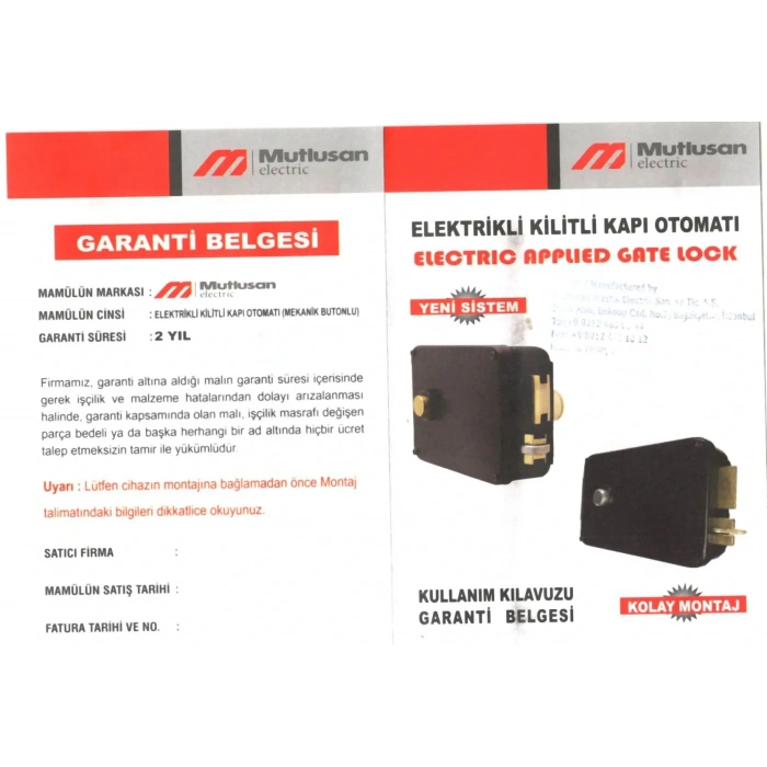 MUTLUSAN Kilitli Kapı Otomatiği 12v Bilyeli (Mekanik Butonlu)